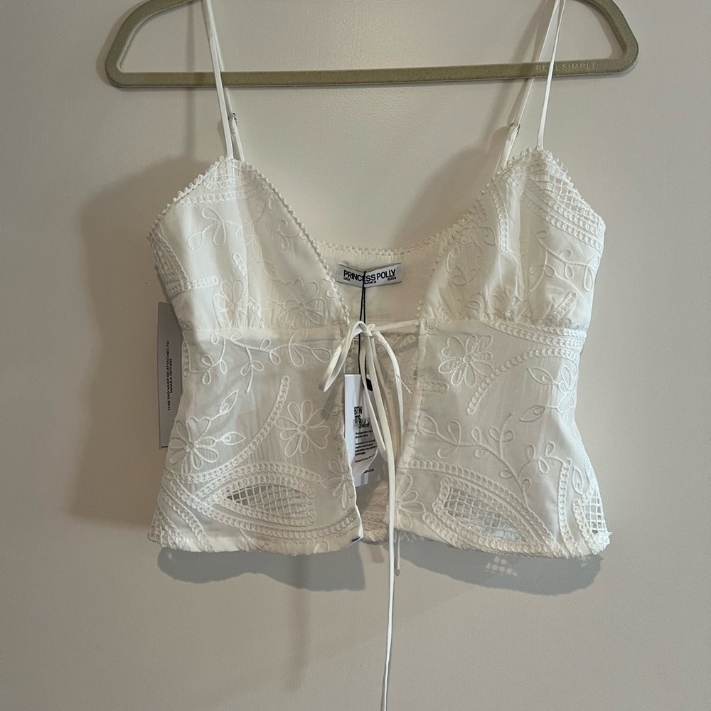 Princess Polly White Lace-Up Embroidered Crop Top